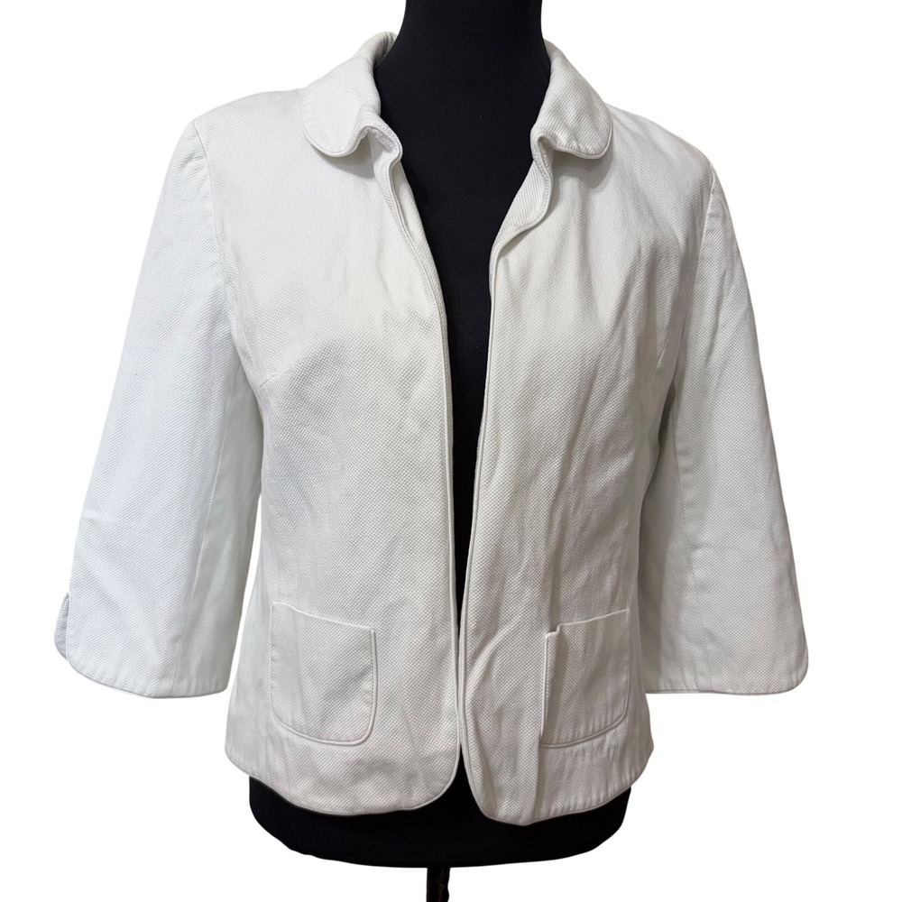 East 5th White Textured 3/4 Sleeve Open Front Blazer Jacket Large RN 93677